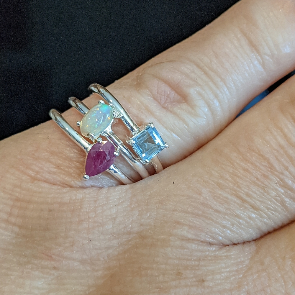 Three 925 Silver Stacker Rings, size 6